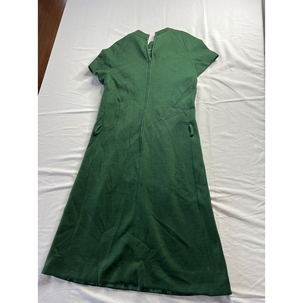 Vintage 60s Joan Leslie By Kasper Dress Union Pure Virgin Wool Green Cocktail - Picture 7 of 11